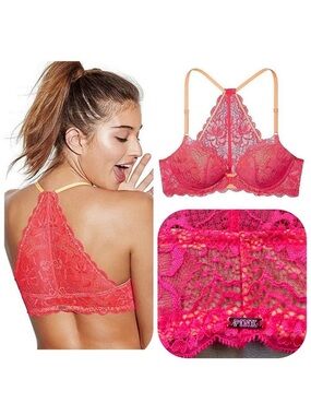 The Date VICTORIA SECRET Pink Lace Racerback Push-Up Bralette/Bra 34DD